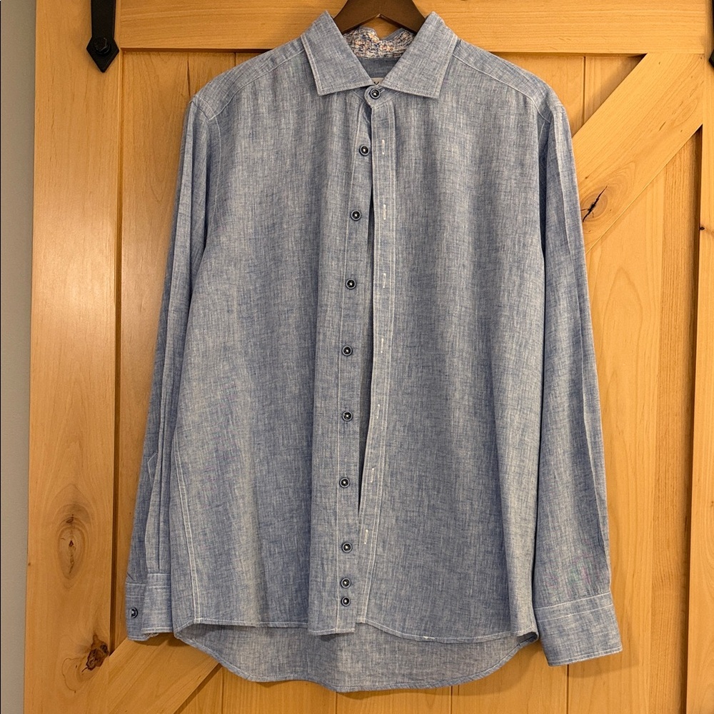 Denim Cotton Linen Button-Down Shirt